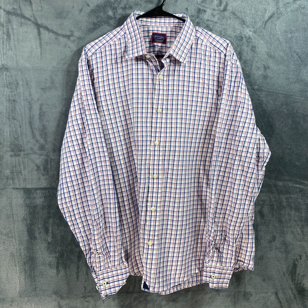 UNTUCKit Shirt Men XL Extra Large Blue Plaid Button Up Cotton Blend Long Sleeve